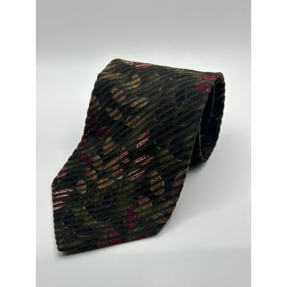 Ermenegildo Zegna Men's Tie Flower Black Green 65% Silk  35% Viscosa Italy